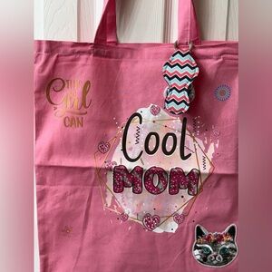 Cool mom pink handmade tote bag
